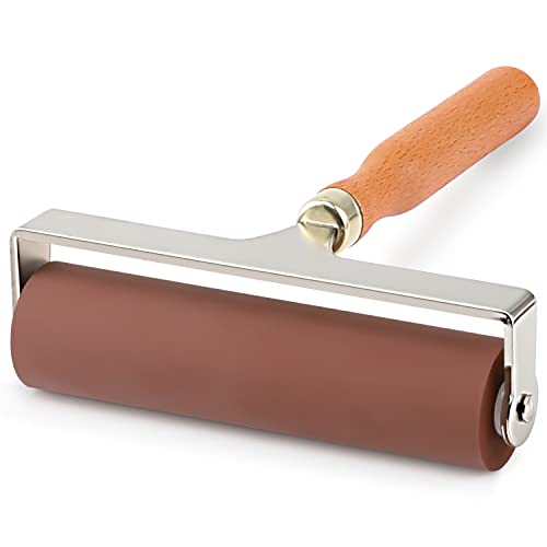 Soft Rubber Roller, Brayer Ideal for Anti Skid Tape Construction Tools, Print, Ink and Stamping Tools(6-Inch, Brown)