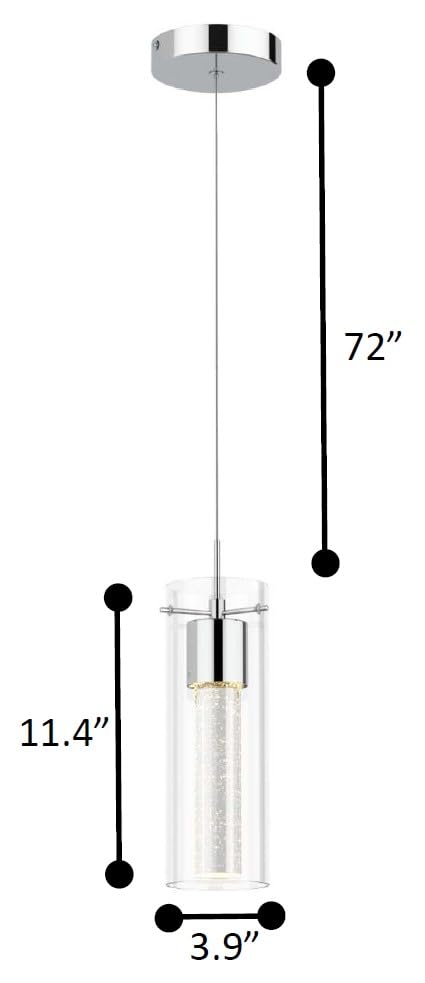Tawson 1-Light Pendant Ceiling Light Fixture, Integrated Led, Silver Bubble Glass, Model 12710, Ideal For Kitchen, Hallway, Dining Room