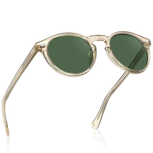CARFIA Retro Polarized Sunglasses for Men UV400 Protection Handmade Acetate Round Frame CA5288L