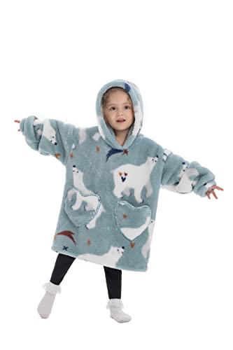 Pterygoid Wearable Blanket Hoodie for Kids,Toddler Oversized FLeece Hooded Sweatshirt with Pocket for Children Girls Boys