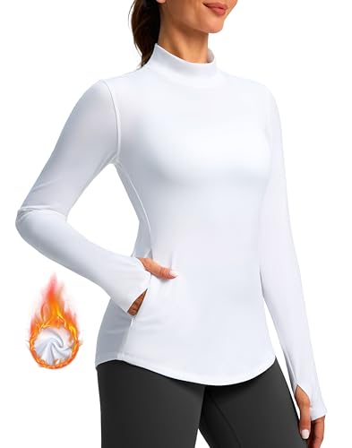 G Gradual Thermal Shirts for Women Long Sleeve Mock Neck Fleece Tops Running Workout Cold Weather Gear with Zip Pocket