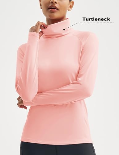 MAGCOMSEN Women's Thermal Shirts Mock Turtleneck Long Sleeve Undershirt Fleece Base Layer Top with Thumb Holes