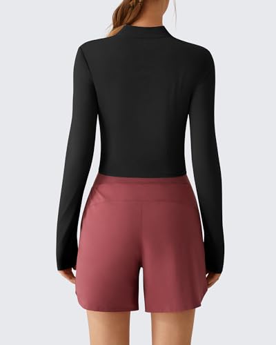 G4Free Lightbreeze Women's UPF 50+ Sun Shirts Long Sleeve Crop Workout Tops Thumbholes Mock Neck Quater Zip Tees Running