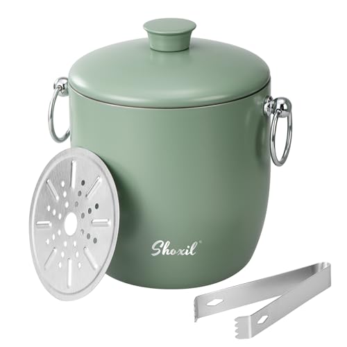 Ice Bucket - 3L Large Ice Bucket for Parties & Cocktail Bar, Stainless Steel Ice Cooler with Lid & Tongs, Retro Style Ice ...