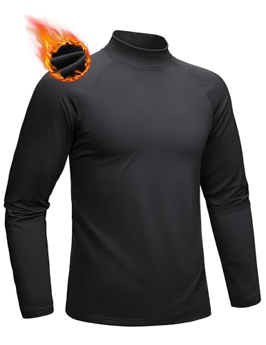 MAGCOMSEN Men's Thermal Shirt Mock Turtle Neck, Fleece Lined Long Sleeve Undershirts, Athletic Warm Base Layer Winter Top