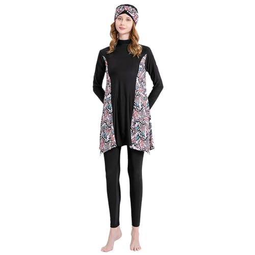 Muslim Women's 3 Piece Swimsuit Long Sleeve Trousers Swim Cap Conservative Full Coverage Bathing Suit for Water Sports
