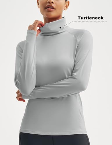 MAGCOMSEN Women's Thermal Shirts Mock Turtleneck Long Sleeve Undershirt Fleece Base Layer Top with Thumb Holes