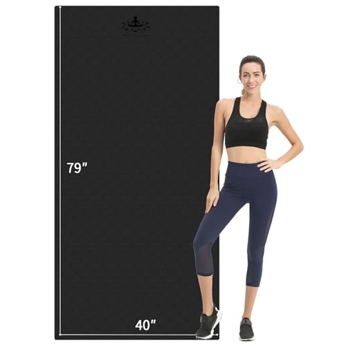 Hatha Yoga Extra Long TPE Yoga Mat 79" x 40” x 1/2" Thick Non-slip Exercise Mat for Home Gym Use, Yoga, Pilates, Fitness &...