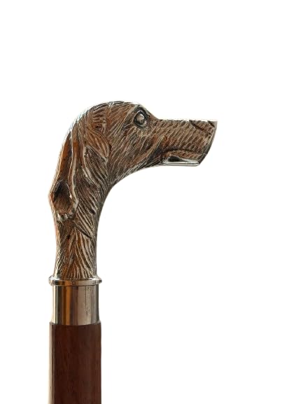 Vintage Dog Head Walking Stick/Cane - Handmade Wooden Foldable Walking Cane with Brass Handle - Brass Derby Designer Handl...