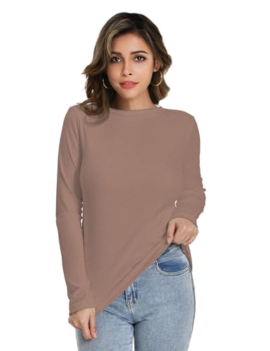 HOPLYNN 5 Pack Womens Long Sleeve Thermal Shirts Crew Neck Double Sided Fleece Lined Baselayer Tops for Cold Weather