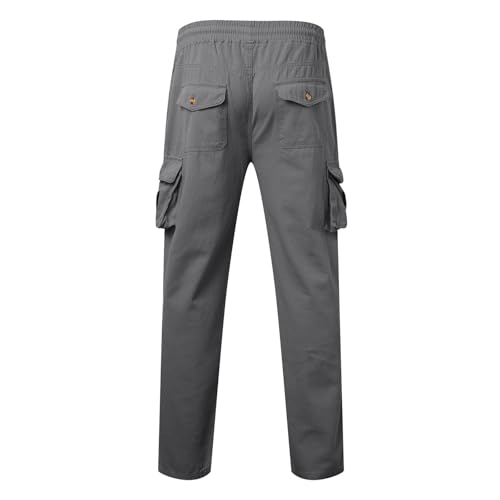 Relaxed Fit Cargo Pants for Men Comfort Drawstring Elastic Waist Pants Work Stretch Lightweight Straight Leg Baggy Trousers