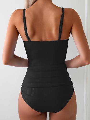 Eomenie Women's Swimsuit Tankini Tummy Control Bathing Suits Two Piece Full Coverage Slim Swim Suits with High Waisted Bottom