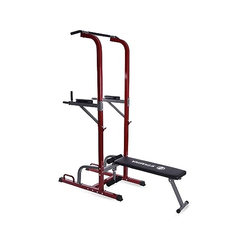 Stamina Full Body Power Tower 735 - Dip Bar with Built-in Bench and Rack - Pull Up Bar Station with Smart Workout App - Di...