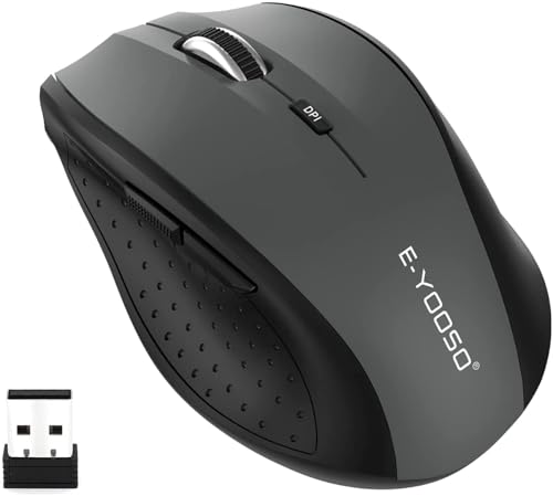 E-YOOSO Wireless Mouse for Laptop, Portable Optical Computer Mouse, 6 Buttons, Cordless 2.4GHz with USB Receiver, 5-Level ...