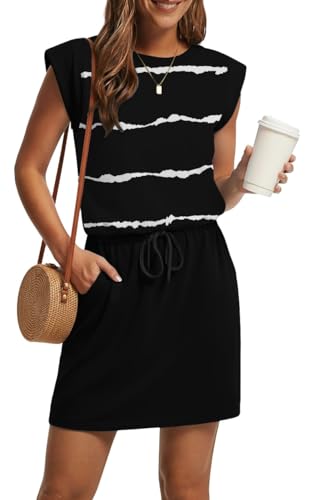 GRECERELLE 2026 Womens Summer Dresses Round Neck Sleeveless Tie Waist Casual Shirt Dress with Pockets