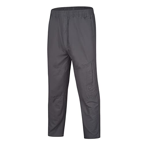 Men Plus Size Cargo Pants Casual Elastic Waisted Trendy Comfort Pants Lightweight Cotton Outdoor Hiking Straight Leg Trousers