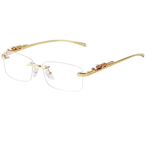 piscm Vintage Rimless Rectangle Sunglasses for Women Men,Trendy Gold Metal Frameless Square Sun Glasses Transparent Eyewear