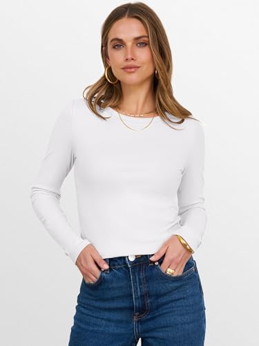ANRABESS Womens Long Sleeve Thermal Shirts Slim Fit Basic Tee Tops Warm Fleece Undershirts 2025 Fall Winter Layer Outfits