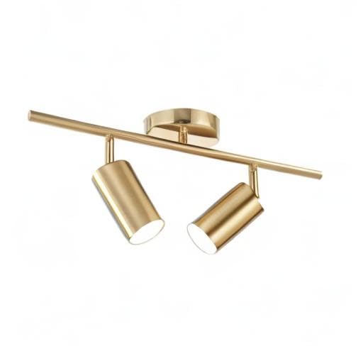 Bokt Mid Century Modern 2-Lights Led Track Lighting Kit, Gold Flush Mount, Adjustable Angle, Brushed Brass, Model Df-B6Yv-C8Ci-2