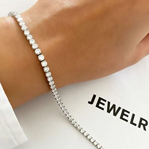 HAXIYA Tennis Necklace Bracelet for Women, Sterling Sliver, Dainty Chocker Necklace, Crystal Bracelet for Women, Wedding J...