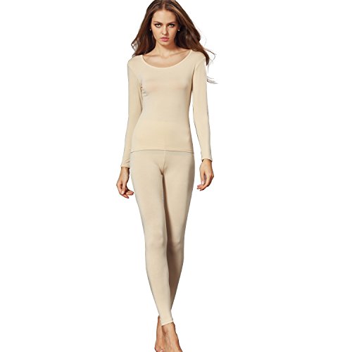 Liang Rou Women's Crewneck Long Johns Ultra Thin Modal Thermal Underwear Top & Bottom Set