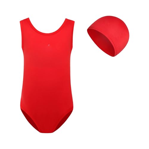 Girls Swimsuit Summer Bathing Suit Beach Solid Cover Up Swimwear Adjustable Straps Cute Swimwear Sets with Swim Cap