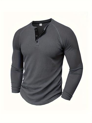 1 Piece Waffle Long Sleeve Shirt for Men, Stylish Thermal Top for Casual & Outdoor Multi-Season Wear