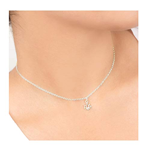 Hundred River Lotus Flower Necklace with Message Card Gift Card (sliver lotus flower)