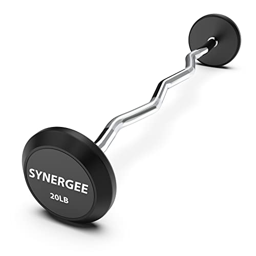 Synergee Fixed Easy Curl Bar Pre Weighted Curved Steel Bar with Rubber Weights - Fixed Weight