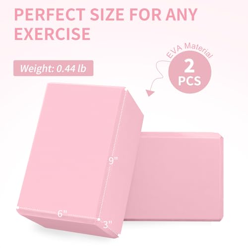 Yoga Block 2 Pack 9"x6"x3", Sturdy Yoga Foam Blocks, High Density & Non Slip Surface for Pilates & Stretching, Fitness Acc...