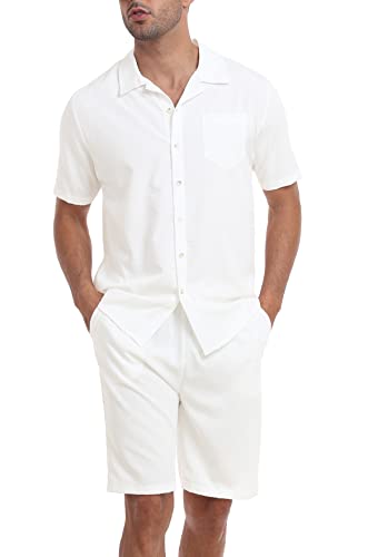 MoFiz Men's Track Suits 2 Piece Short Set Outfits Casual Beach Coolest Lightnes Button Shirts Short Suits Summer S-3XL