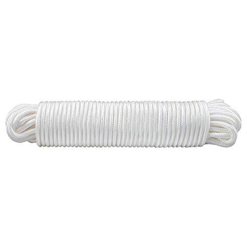 jijAcraft Nylon Rope, 100 Feet White Nylon Rope, 1/4 Inch Solid Braided Rope Thick Strong Nylon Rope for Multi-Purpose Tie...