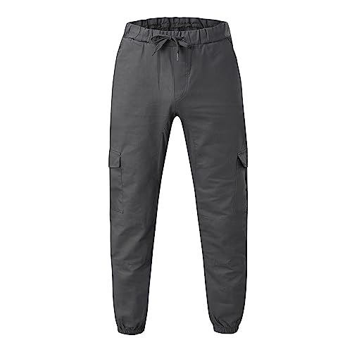 Mens Casual Cargo Pants Fashion Baggy Workout Joggers Straight Leg Pants Soft Drawstring Elastic Waistband Hiking Trousers