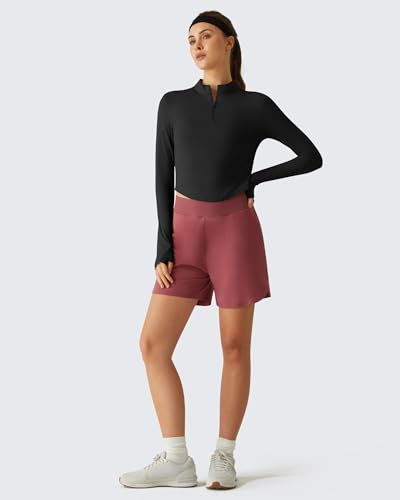 G4Free Lightbreeze Women's UPF 50+ Sun Shirts Long Sleeve Crop Workout Tops Thumbholes Mock Neck Quater Zip Tees Running