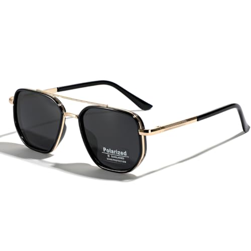 weiyuchen Polarized TR90 Sunglasses Vintage Square Flattop Sun Glasses Double Bridge Metal UV400 Eyewears