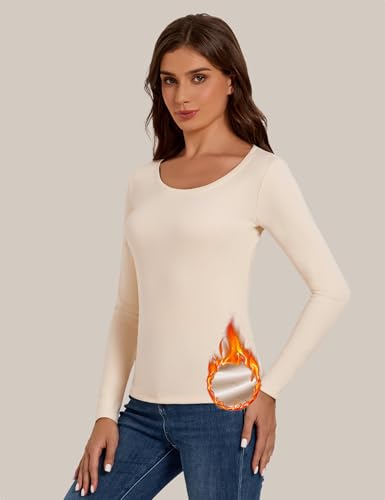Bonneuitbebe Women's Thermal Shirt 2 Pack Long Sleeve Crewneck Fleece Lined Undershirt Ultra Soft Base Layer Tops