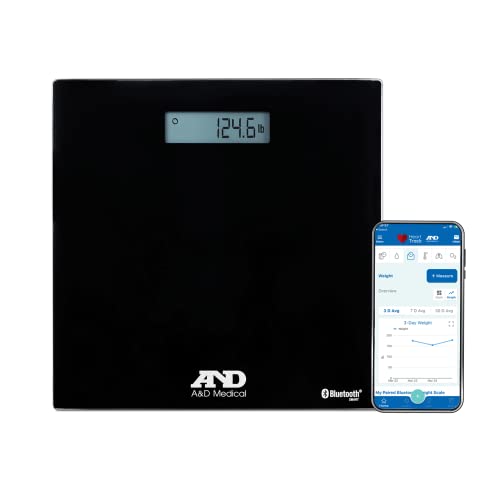A&D Medical Digital Body Weight Scale - UC-352BLE - Bluetooth Bathroom Weight Machine, Syncs with A&D Heart Track App - 45...