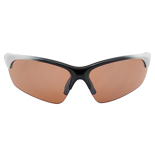 Raze Eyewear S-Wave Wrap Around Sports Sunglasses for Men or Women Black to White Gloss Frame w/High Definition Brown Lenses