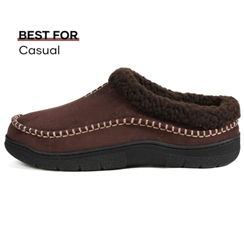 Zigzagger Men's Slip On Moccasin Slippers, Indoor/Outdoor Warm Fuzzy Comfy House Shoes, Fluffy Wide Loafer Slippers