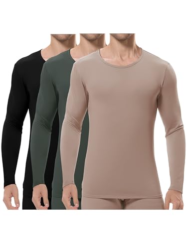 URATOT Men's Thermal Underwear Tops Crewneck Fleece Lined Long Sleeve Shirts for Men Base Layer Cold Weather Winter