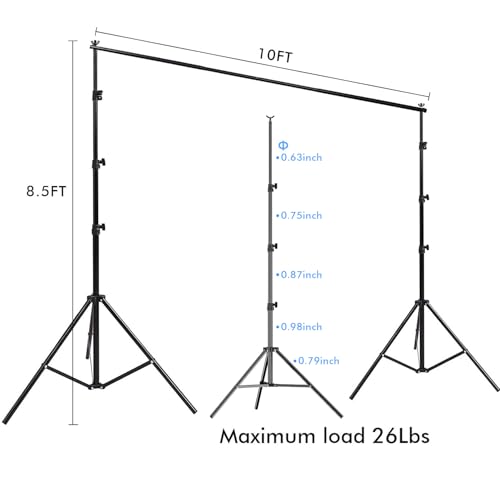 SLOW DOLPHIN 10 x 8.5 ft Photography Photo Video Studio Background Stand Support Kit with Muslin Backdrop (White Black), 5...