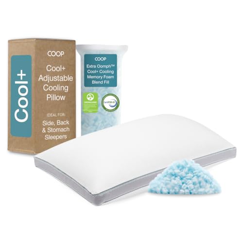 Coop Home Goods Cool+ Adjustable Pillow, King Size Plus Shaped Memory Foam Pillows with Cooling Gel, Back, Neck Support, S...