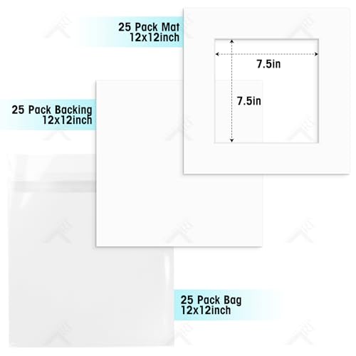 Golden State Art, Acid Free, Pack of 25, 12x12 White Picture Mats Mattes with White Core Bevel Cut for 8x8 Photo + Backing...