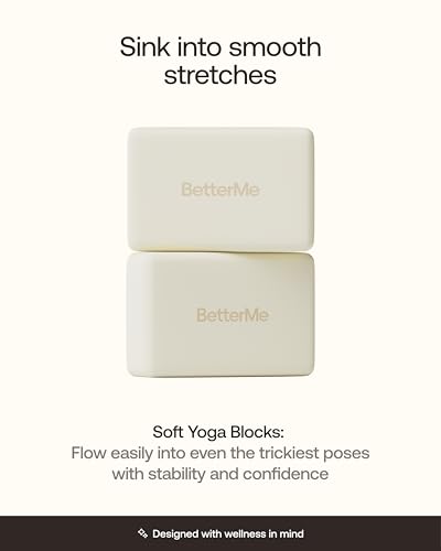 BetterMe Yoga Blocks Set of 2 – High Density Foam Yoga Blocks for Stretching, Pilates & Workouts – Lightweight Non-Slip Ex...