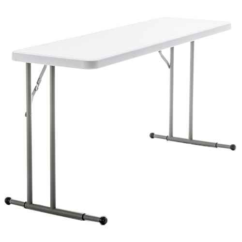 BTEXPERT Set of 2, 5-Foot - 60" Long White Plastic Folding Seminar Training Table Portable 18" Wide Narrow, 29" High, Even...