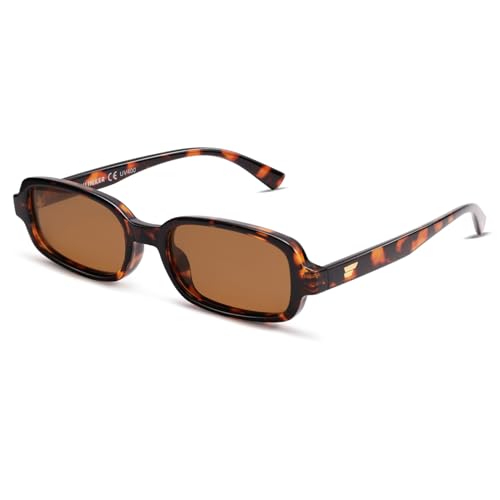 VANLINKER Retro Rectangle Polarized Sunglasses for Women Men Small 90s Style Vintage Trendy Narrow Rectangular Frame VL9813