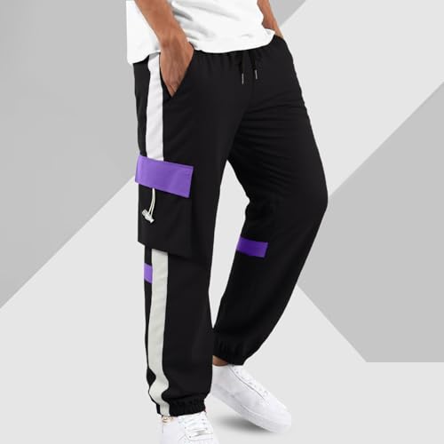 Mens Jogger Cargo Pants Baggy Casual Elastic Waisted Tapered Sweatpants Drawstring Athletic Workout Pants with Multi Pockets