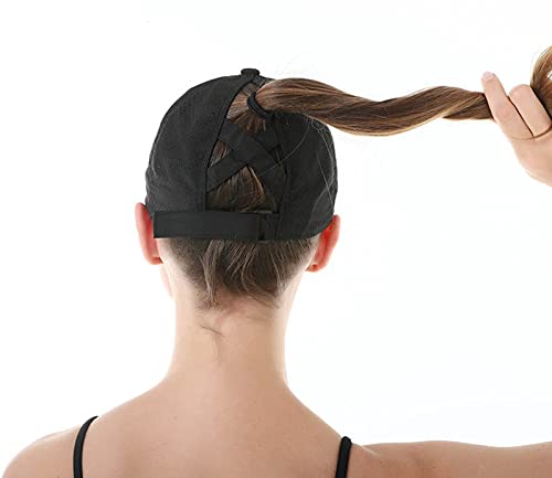 HGGE Womens Criss Cross Ponytail Baseball Cap Adjustable High Messy Bun Ponycap Quick Drying Hat