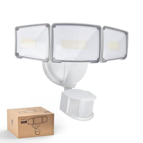 Philips 72W 7400LM LED Security Lights w/PIR Motion Sensor Outdoor, 5000K Daylight Dusk to Dawn Aluminum Flood Light, 3 Ad...
