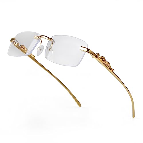 piscm Vintage Rimless Rectangle Sunglasses for Women Men,Trendy Gold Metal Frameless Square Sun Glasses Transparent Eyewear